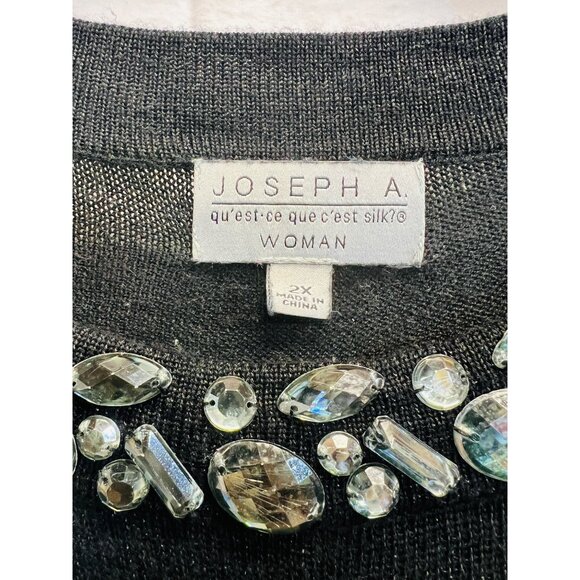 Joseph A. Womens Asymmetric Hem Black Sweater With Gem Neckline 2X - Picture 4 of 4